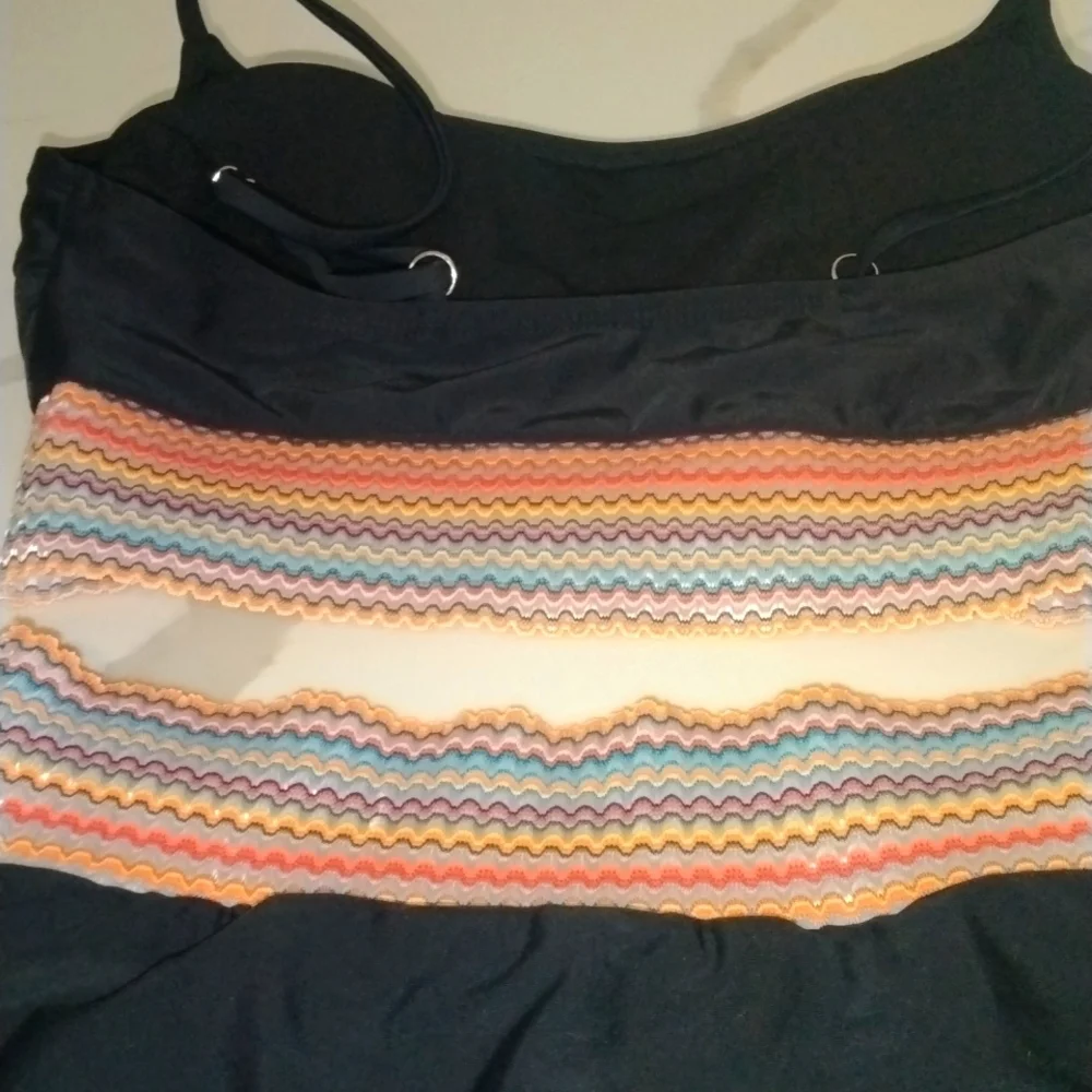 Colorblock Trim 2 Piece High Waisted Swimsuit Scoop‎ Neck black Sz S NWOT